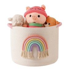 Storage Baskets Woven Cotton Rope Storage Basket with Rainbow Decor for , Bla...