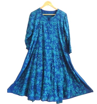 Handmade Patio Dress 3/4 Sleeve Midi Pullover Embroidery Seafoam Blue Size  10 | eBay