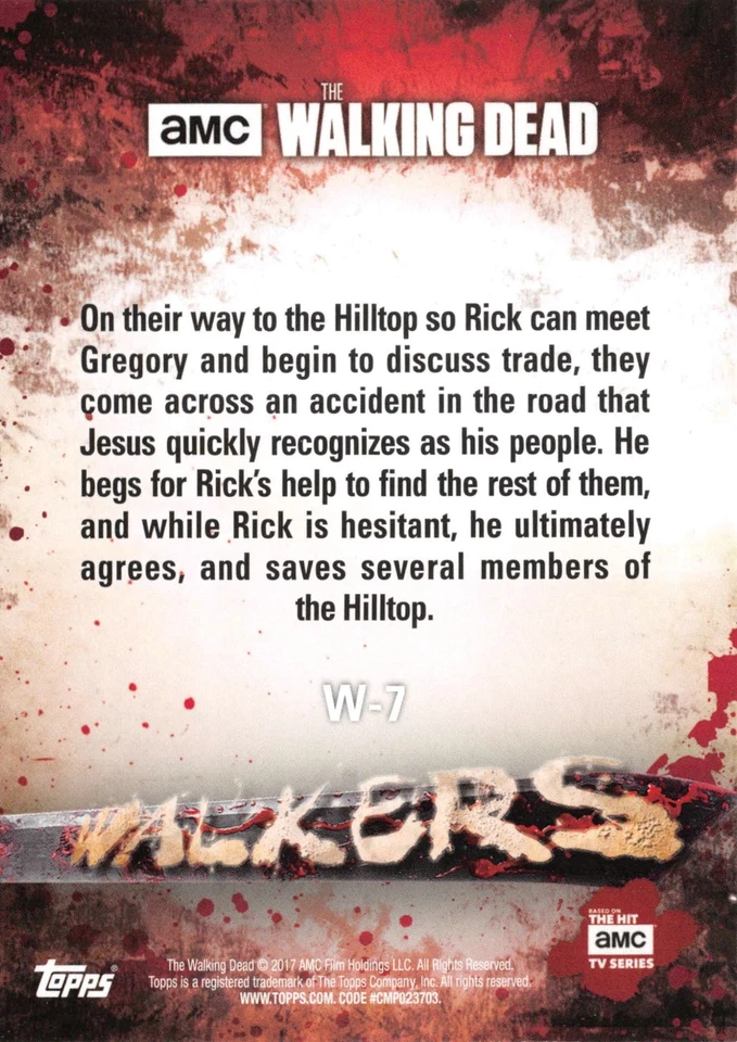 Walking Dead Season 6 (Topps 2017) WALKERS Trading Card Insert W-7 - Image 2 of 2