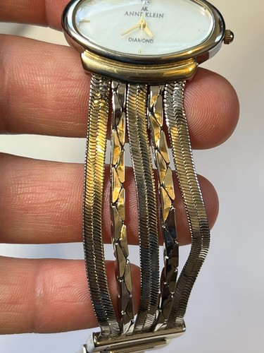 Ladies AK Anne Klein Diamond Elegant Sliver Tone Mop Dail Analog Watch - Picture 10 of 10