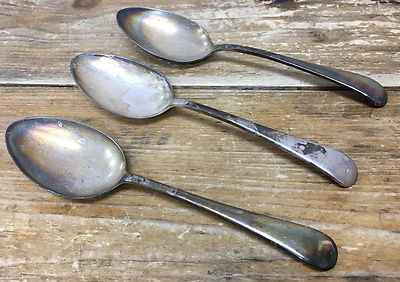 EPNS Super A90 England Sheffield 3 Oval Place Spoons Rat Tail Down