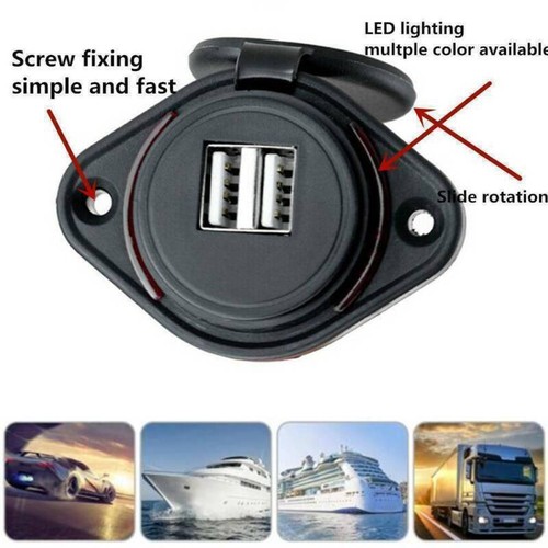 12V /24V - 3.1A Waterproof Car Dual Black ABS USB Port Charger Socket Outlet LED - Picture 5 of 16