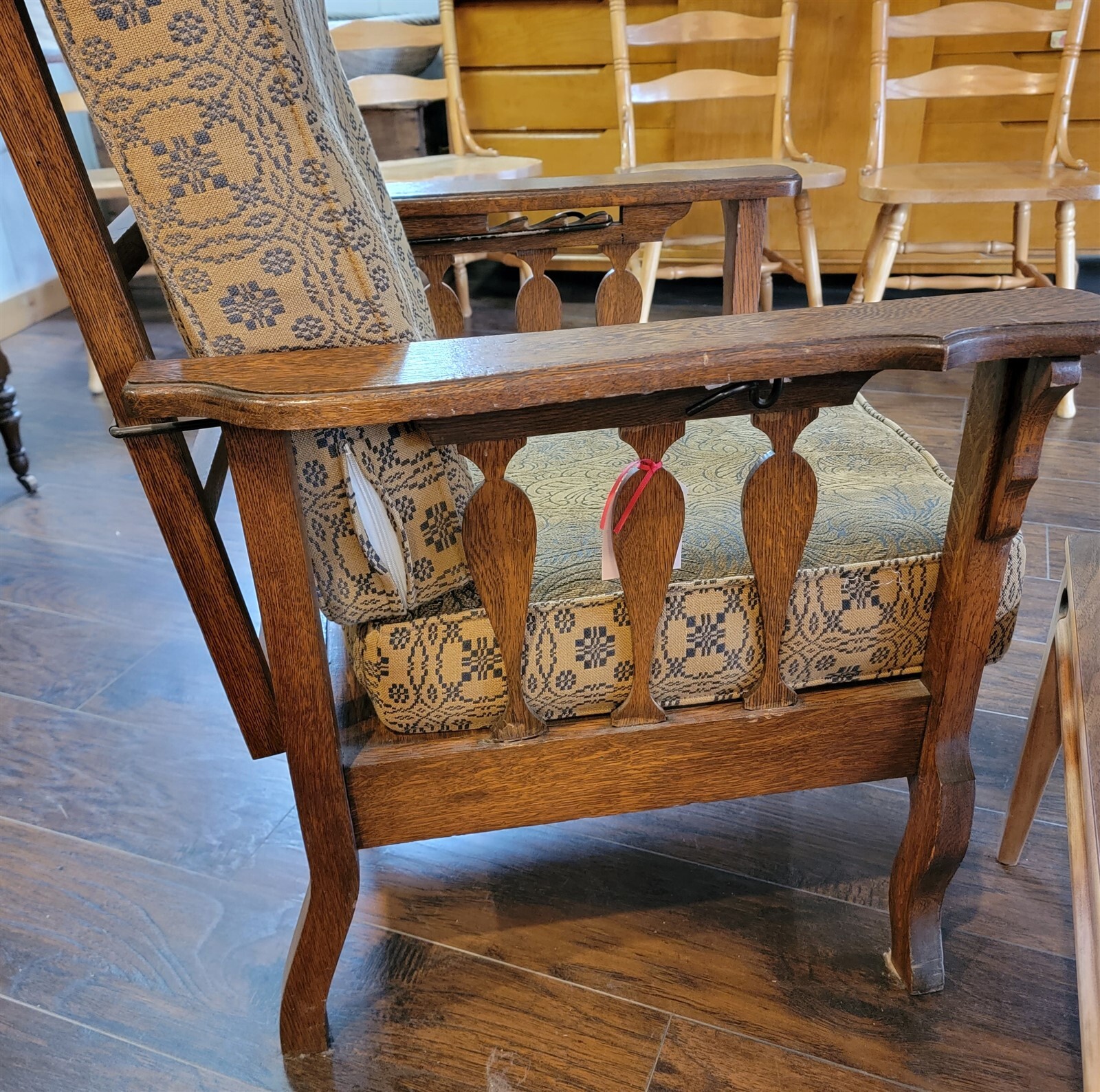 Antique Vtg Oak Upholstered (Original Horsehair Stuffing) Morris Chair
