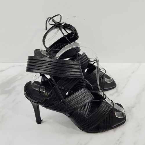 SENSO Womens Size EUR 39 Black Leather Tie Up Heels Pump Sandals Shoes - Picture 2 of 10