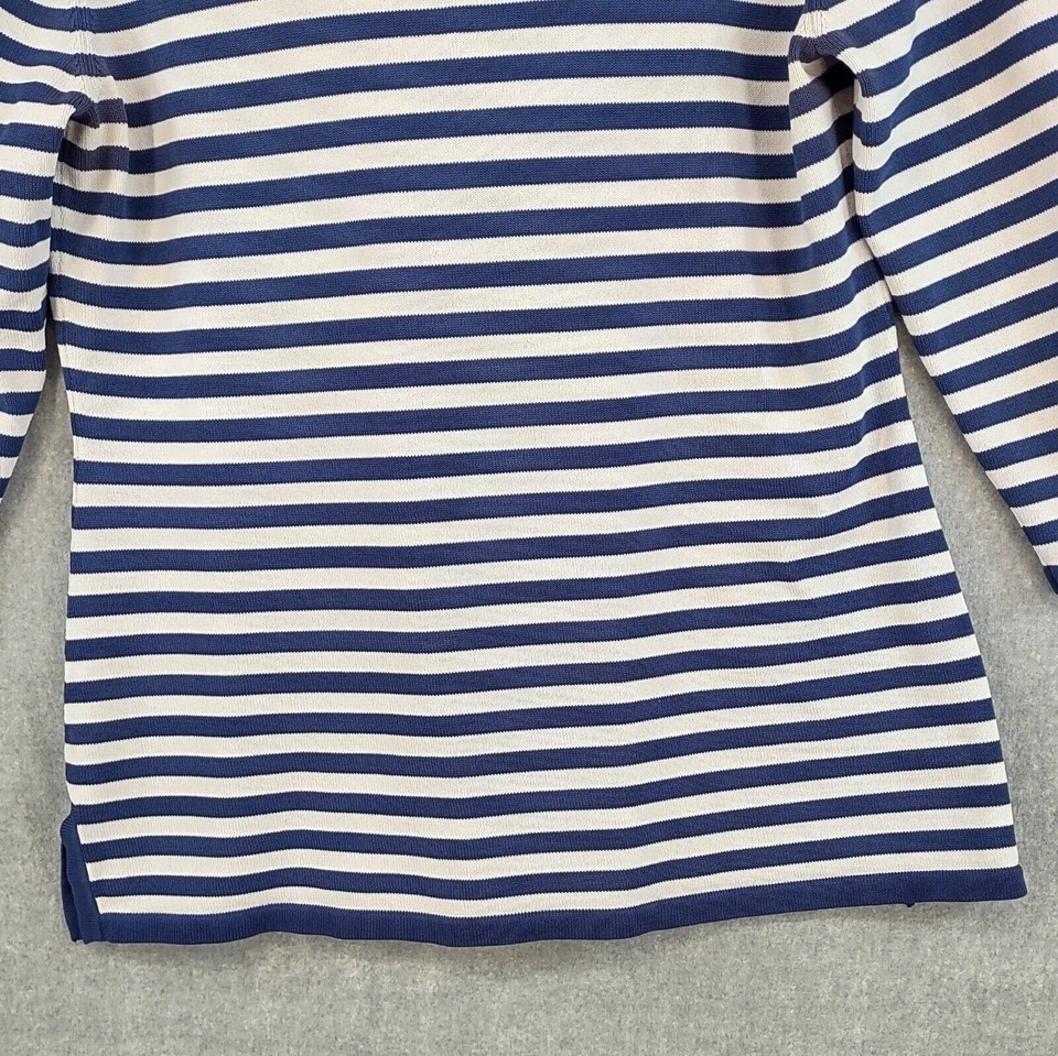 Suéter Sutton Studio Mujer Mediano Azul Blanco Náutico Rayas Capucha Pullover Foto 4 de 4