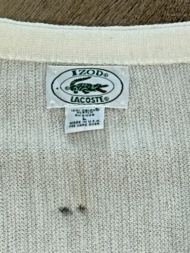 Vintage 1990s Izod Lacoste Cardigan Sweater Off White Size Large Made USA Ivory - Picture 4 of 4