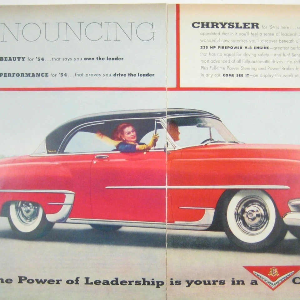 Vintage 1954 Chrysler Advertisement Red Convertible Car 2 Page Print - Image 2 of 2