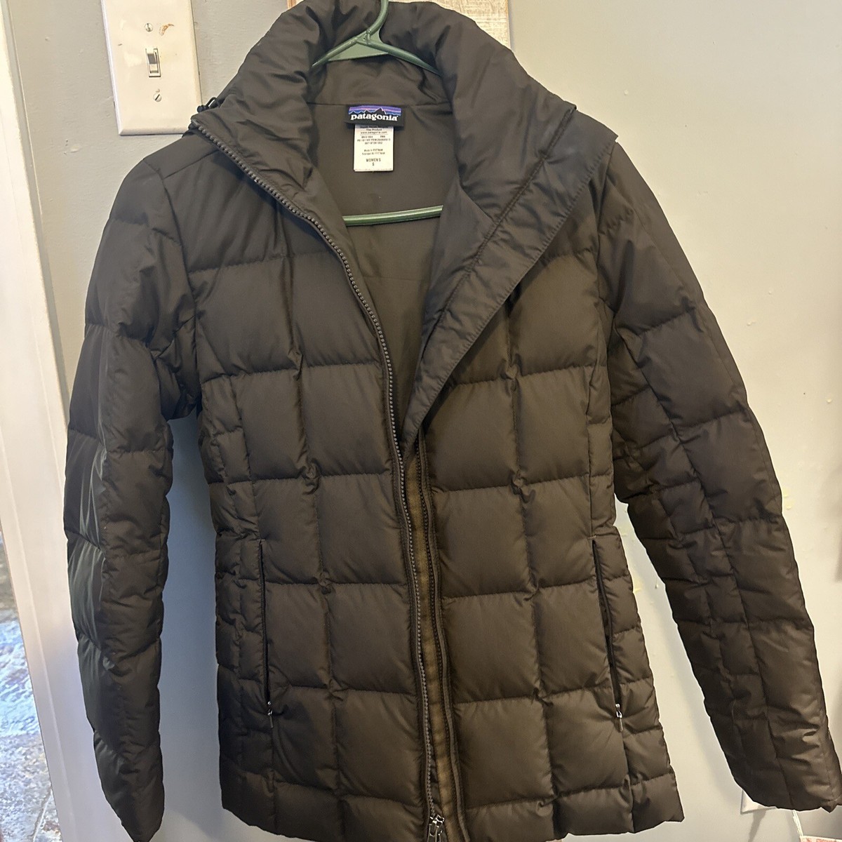 Patagonia Womens Zipped Long Sleeve Hooded Quilted Puffer Coat Brown Size S  Euc