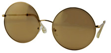 SUNGLASSES- Retro Round Gold Frame Clear Temple Tips Charcoal Light Brown Lens