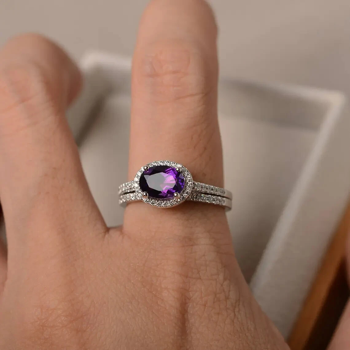 Natural Amethyst Engagement Ring in 925 Sterling Silver - Custom Sizes Available