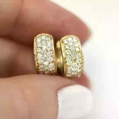 2Ct Round Lab Created Diamond Huggie Hoop Earrings 14K Yellow Gold Plated