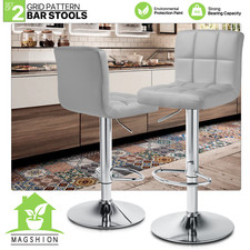 Set of 2 Counter Height Bar Stools Swivel Leather Seat Kitchen Grey Dining Chair