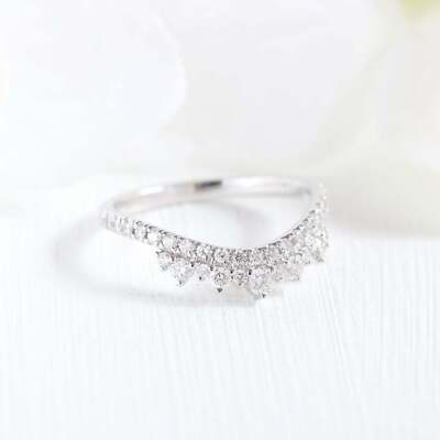 2.3ct Cut Lab-Created Moissanite Wedding Band Stackable Curved Crown Gold Plated
