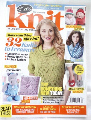 LET'S KNIT MAGAZIN AUSGABE 102 FEB. 2016 - NILPFERD SPIELZEUG, TIER HAUSSCHUHE, MÜTZEN