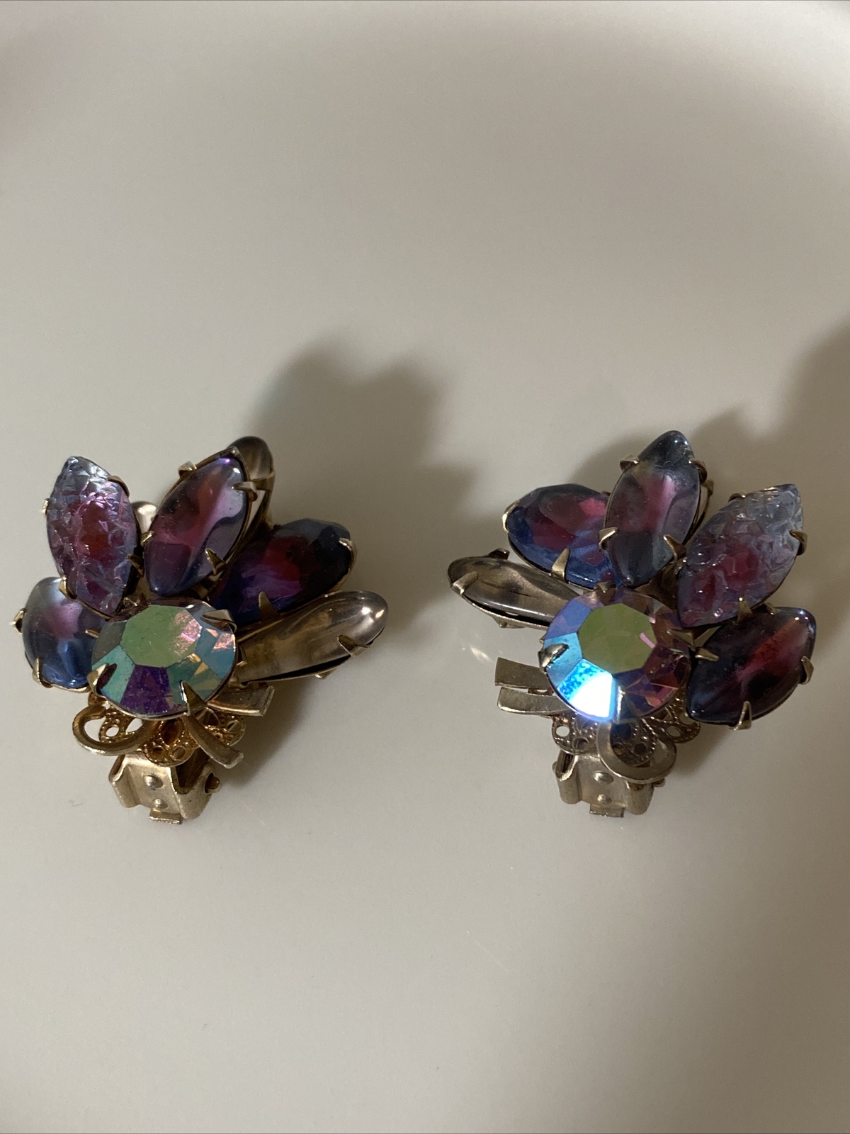 Purple moon rock pink purple stone AB rhinestone earrings | eBay