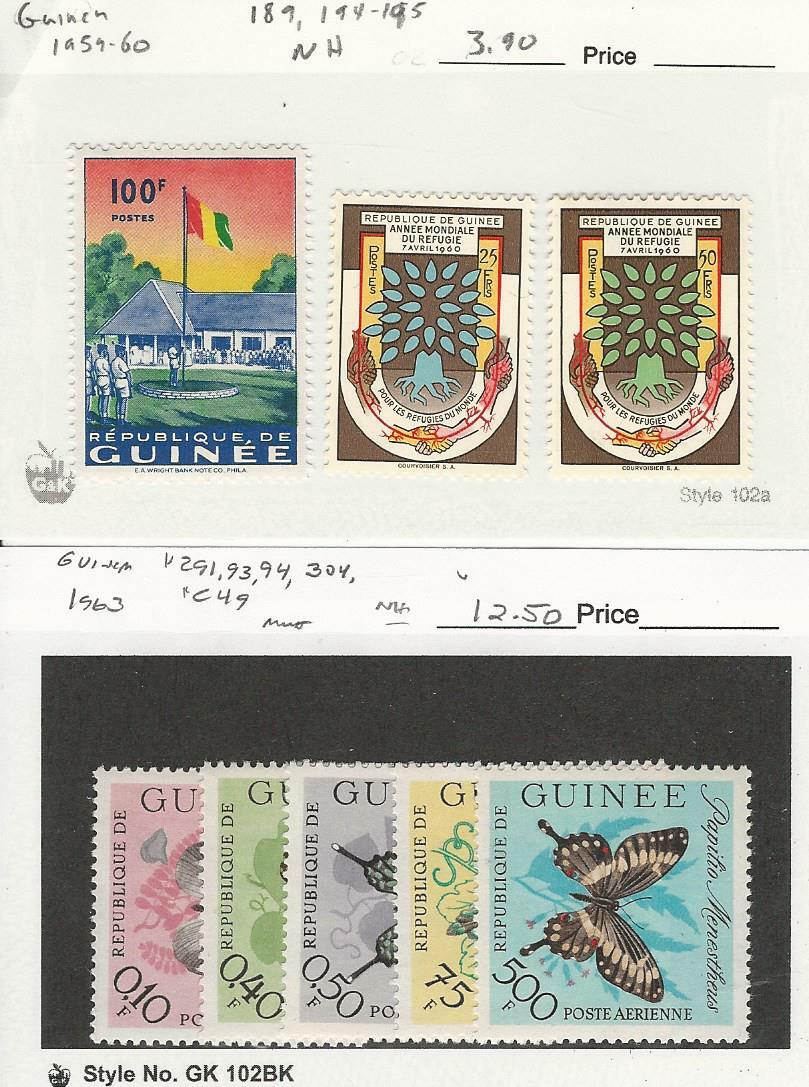 Guinea, Postage Stamp, #189, 194-5, 291//304 Mint NH, Butterfly