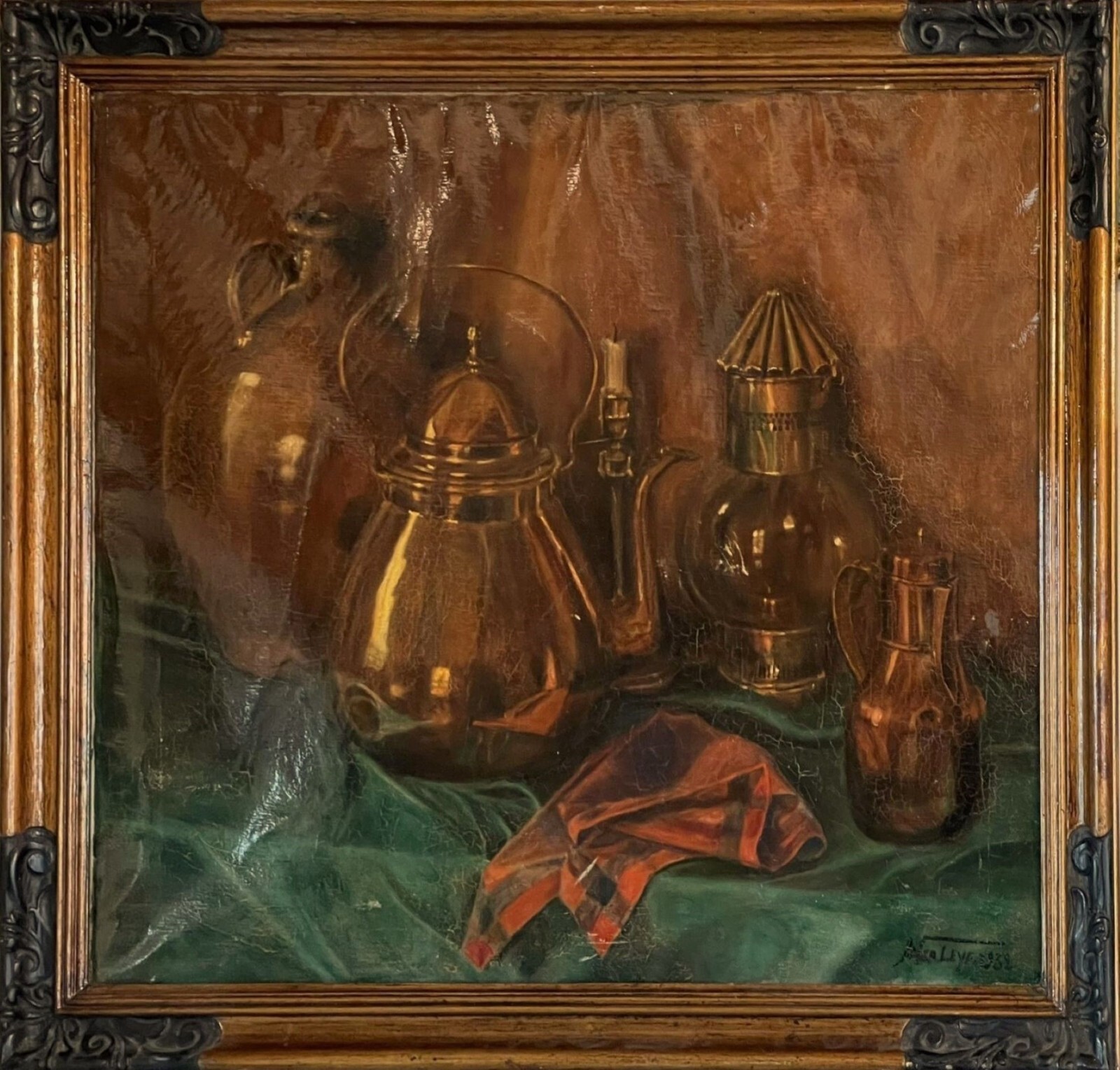Still life of pots and jars - old painting - signed and dated
