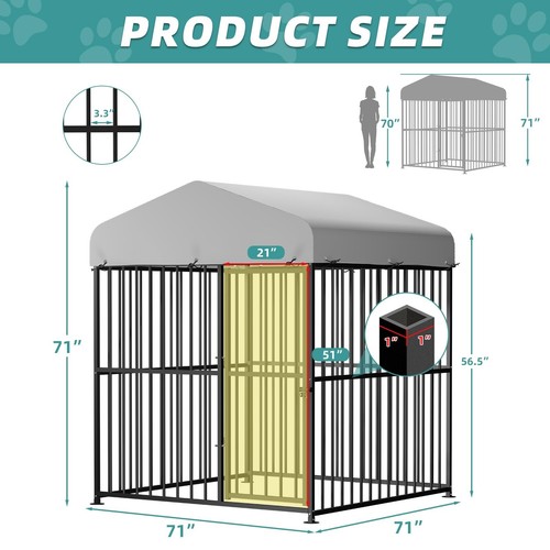 Large Outdoor Dog Kennel Heavy Duty Dog Cage with Cover Roof, Dog Playpen Fence - Picture 33 of 47