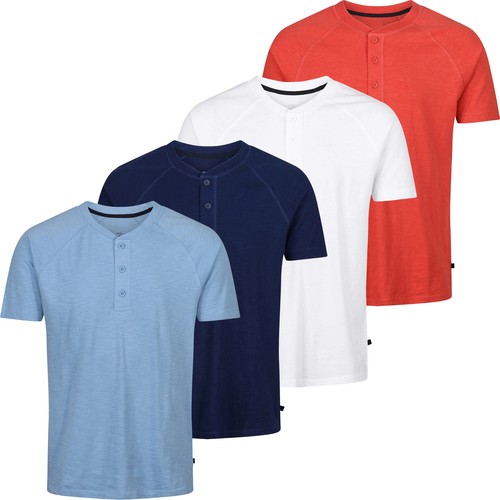 Mens Henley Tshirt Short Sleeve Ex Brand Plain Grandad Neck Tops
