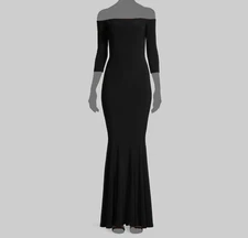 $295 Norma Kamali Women's Black Cutout Off The Shoulder Gown Dress Size XL/42