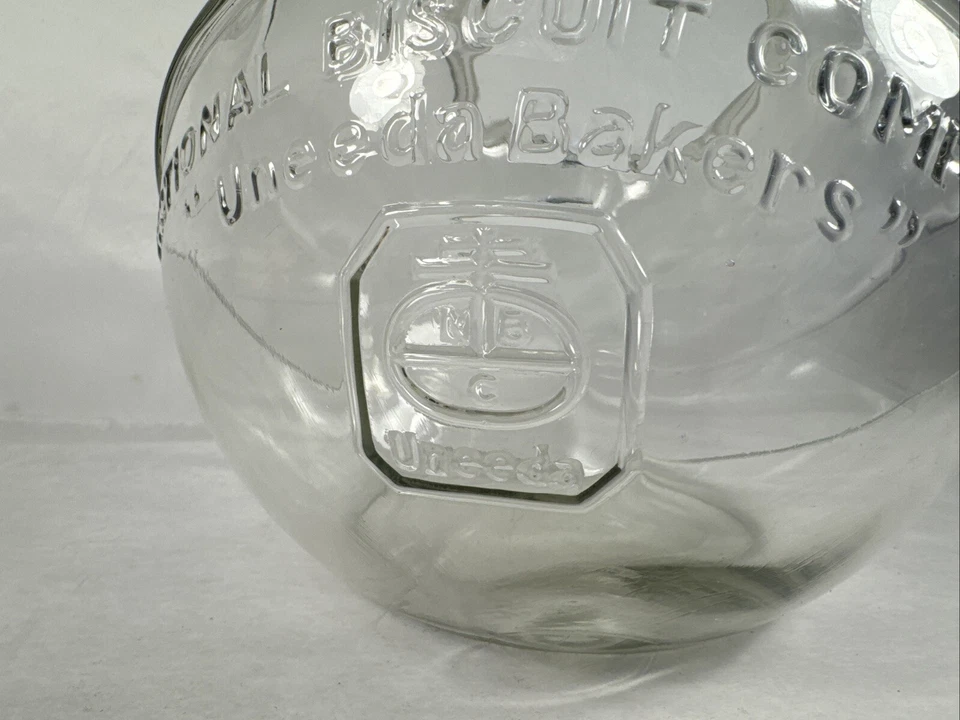 Tarro de vidrio vintage NATIONAL BISCUIT CO ENCIMERA TIENDA EXHIBICIÓN UNEEDA 10" BONITO Foto 3 de 4