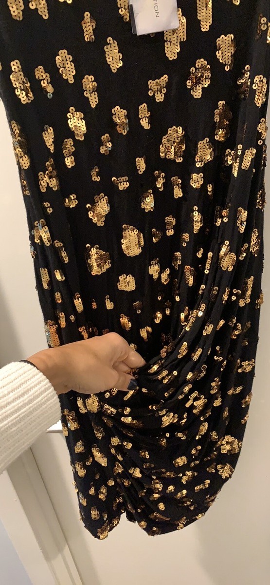 NWT FRENCH CONNECTION Black Jersey Gold Sequins Galaxy Drape Mini Dress SZ  2 XS | eBay