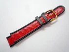 Red & Black 19mm Leather Watch Strap Gold Buckle Croc Grain 19 mm