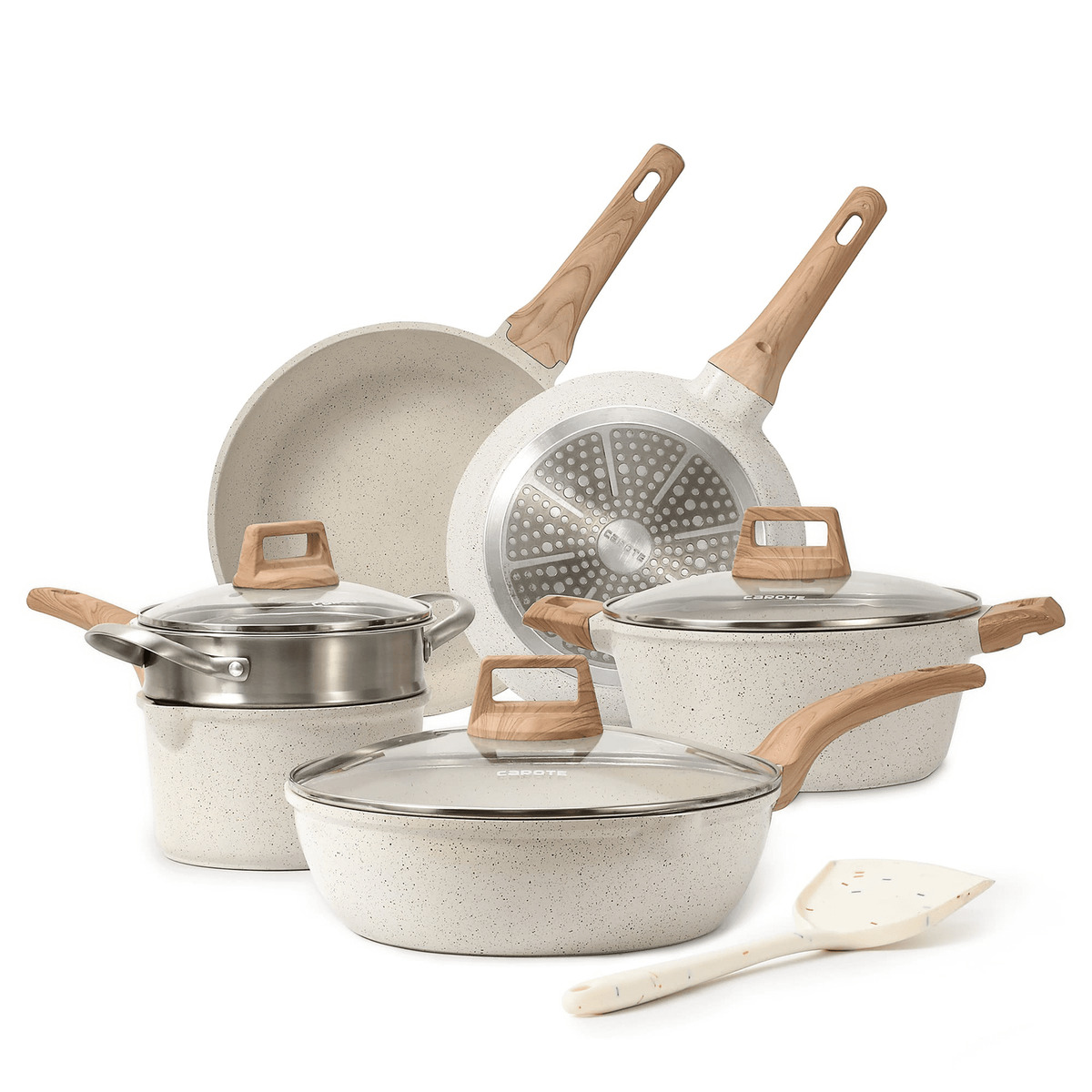 Carote Pots and Pans Set Nonstick,White Granite Induction Kitchen