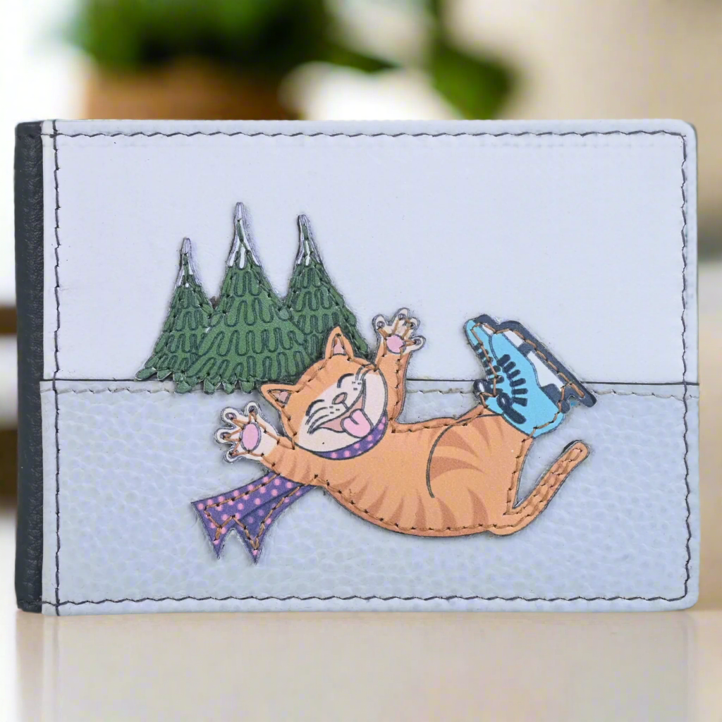 Cat Card Holder Wallet by MALA Leather Ladies Slim Credit Photo ID Skating Cats