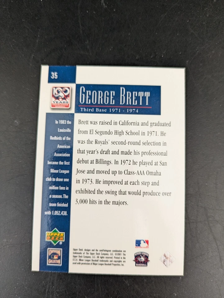 2001 UPPER DECK MINORS CENTENNIAL OMAHA ROYALS GEORGE BRETT - Image 2 of 2