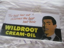Rare Vintage 1950's Barbershop Hanging Door Wildroot Hair Tonic Sign Drawings