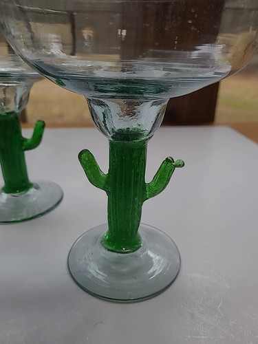 Mundgeblasene mexikanische Margarita Gläser grüner Kaktus Stielglas 4er Set - Bild 4 von 8