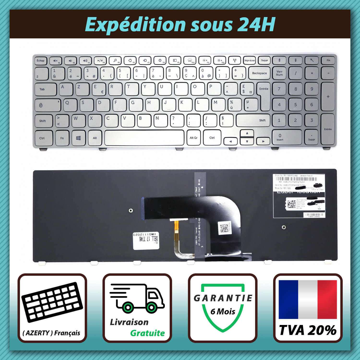 CLAVIER FRANÇAIS AZERTY POUR DELL INSPIRON 17 7000 / 7746 0T78KM MP ...