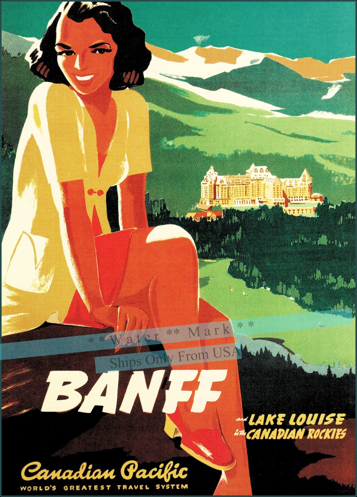 1932 Canadian Pacific Banff Vintage Railroad Poster Retro Wall Art Print