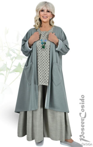 LAGENLOOK Chasuble Überwurf Jacke salbei lind grün 46 48 50 52 54 56 XL-XXL-XXXL - Bild 8 von 10