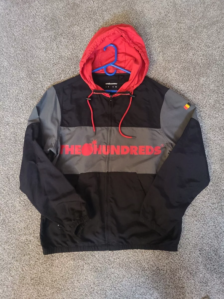 THE HUNDREDS WINDBREAKER PORT JACKET BLACK GREY RED Size L Large Very Nice