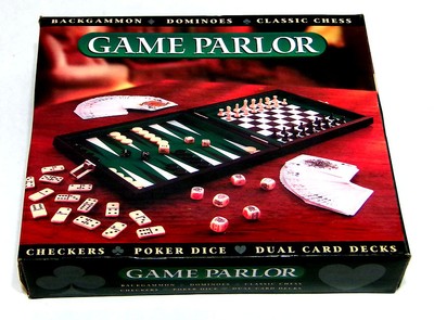 GAME PARLOR: Backgammon Dominoes Chess - Checkers - Poker Dice - Dual Card Decks
