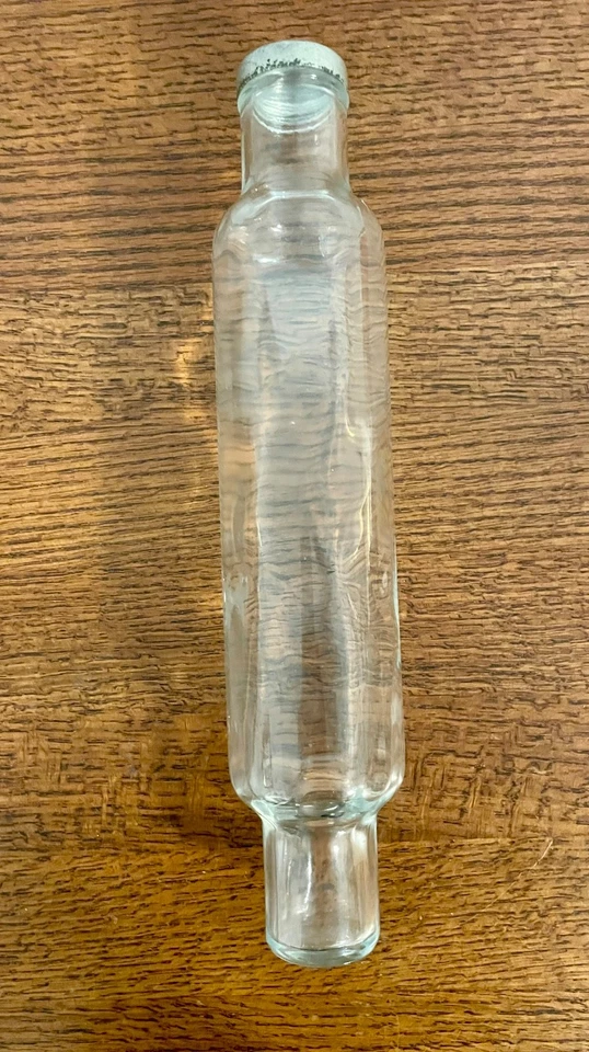 Rodillo de vidrio transparente de colección con tapa de rosca de metal — 15" — Herramienta de cocina de los años 30-50 Foto 2 de 4