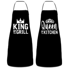 2Pcs Apron Waterdrop Resistant King  Queen Aprons Funny Cooking Kitchen Apro...