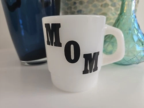 Vintage Galaxy Milk Glass Coffee Cup Mug MOM Greatest Mother Poem 2 sided Mexico