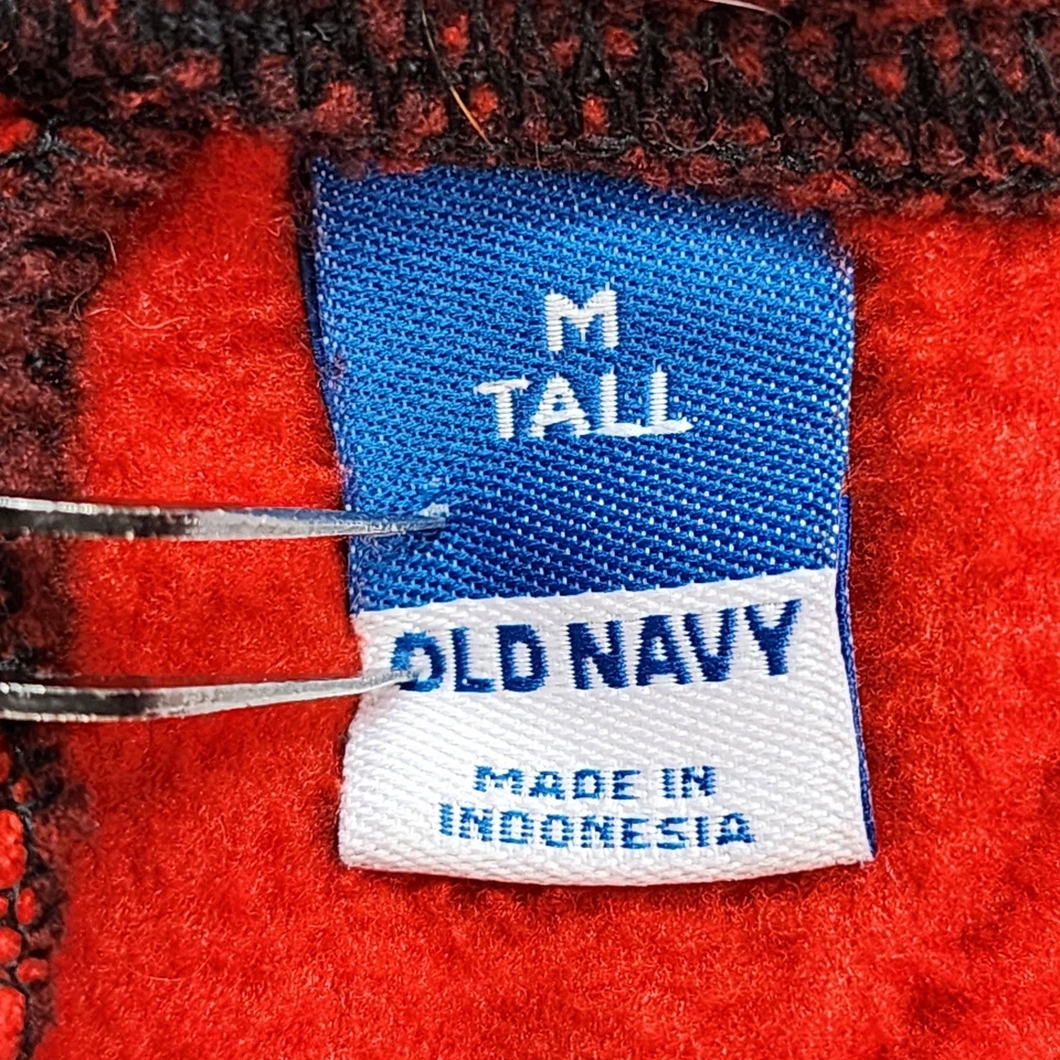 Old Navy Pants Women M TALL Red Black Buffalo Plaid Fleece Jogger Pull On Casual - Image 3 of 4