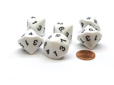 Pack of 6 D7 14-Sided 20mm Numbered 1 to 7 Twice Dice - White with Black