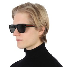 Gucci Polarized Grey Square Men's Sunglasses GG0341S 002 56 GG0341S 002 56