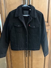 Black Levi Youth Large Denim Jacket with Sherpa Lining and SNAP CLOSURE