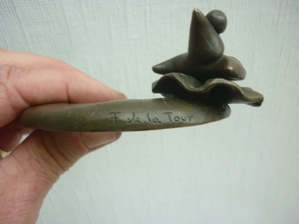 Belle sculpture moderne en bronze signée De la Tour statue chat costume Arlequin - Photo 4/4