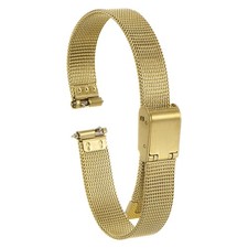 Stainless Steel Mesh Watch Band 10mm Quick Release Adjustable Strap, Gold