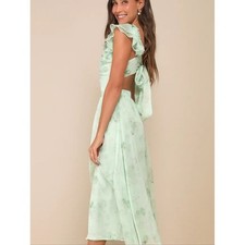 Lulus Loveliest Darling Light Green Floral Ruffle Tie-Back Midi Dress XS