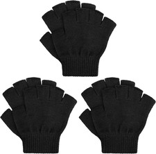 3 Pairs Unisex Kids Fingerless Winter Gloves Stretchy Knitted Half Finger Mitten