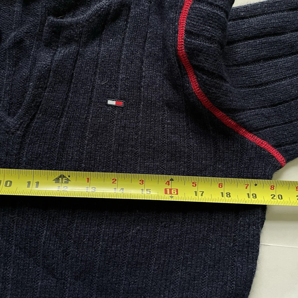 Suéter Tommy Hilfiger Para Mujer XL Azul Marino Acanalado 100% Lana Shetland Y2K De Colección Foto 2 de 4