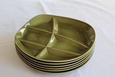 6 ASSIETTES vertes compartimentées à fondue, … Manufacture Salins France